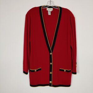 Ports Trademark Designs Women's Cardigan Size M Red Black Wool Vintage Modest